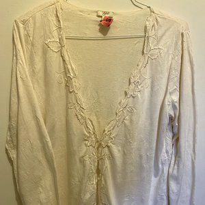 Long-sleeved Light-weight off-white cover-up with 3 hook closures (size  M)